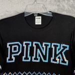 PINK - Victoria's Secret  Shirt Women XS Sequin Holiday Tee Black Sequins Snowflakes Photo 3