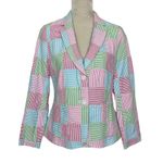 Talbots Patchwork Striped Seersucker Casual Blazer Women’s Size 8P Pink White Photo 2