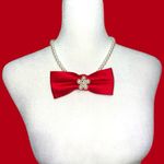“Dainty Dapper”Elegant Red satiny bowtie necklace with pearl accent Photo 3