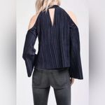 J.O.A. Blue Flare Sleeve Off The Shoulder Velvet Pleated Top Blouse Photo 1