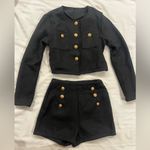 Black Cropped Jacket and Shorts Set with Gold Buttons Photo 1