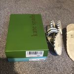 Kate Spade  Blue and White Striped Sandals with Gold Accents Photo 3