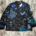 Laura Ashley  Womens Sz XL Silk Black And Blue Reef Embroidered Butterfly Jacket Photo 8