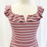 Aeropostale Womens L Mini Dress Ribbed Stripe Ruffle Flounce Salmon Pink White Photo 7