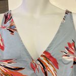 Lane Bryant Pastel Blue Floral Asymmetrical V-Neck Top with Back Zipper- Size 16 Photo 5