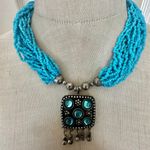 Turquoise colored Glass Bead Tribal Pendant Necklace Blue Photo 0