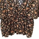 ZARA Basic Romantic Floral VNeck Peplum Blouse Crop Top Ruffle S Black Red #3066 Photo 3