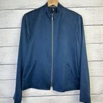 Ellen Tracy Company Zip Jacket Women's Sz 12P Silk Blue Office Quiet Luxury Photo 0