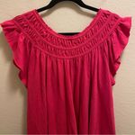 Free People  We The Free Hot Pink Coconut Ruffle Gathered Blouse Size L Photo 7