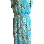 Chico's Maxi Dress Sienna Aqua Green Paisley Cold Shoulder Short Sleeve Medium Photo 0