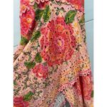 Farm Rio  Blooming Floral Crochet Embroidered Eyelet Pink Midi Dress Sz S Tiered Photo 5