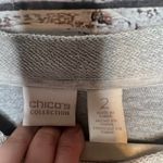 Chico's  Silver Metallic Long Sleeve Sweatshirt Beaded Neckline Lg Photo 2