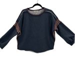 Natural Life Blue Aztec Trim Sweatshirt Womens S/M CrewNeck Long Sleeve Raw Edge Photo 2