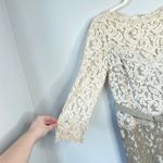 Tadashi Shoji  Lace Boatneck 3/4 Sleeve Gown Cream Beige Long Dress Bow Belt 12 Photo 7