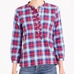 J.Crew Mercantile Flannel Plaid Popover Shirt Top Ruffle Blue Red Size XS Photo 0