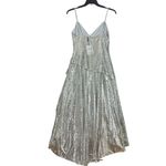 Bardot Silver Sequin Ruched High Slit Maxi Dress Formal Evening Gown Photo 4