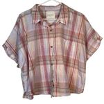 Lucky Brand  2022 Lucky You Pink Orange Plaid S/S Shirt Button Blouse XL #0902-AZ Photo 0