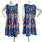 Gabby Skye Plus Sz 14W A-Line Dress Blue Orange Green Sleeveless Stretch Pocket Photo 1