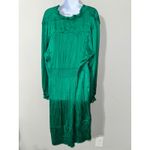Estelle Green Satin Pleated Midi Dress Long Sleeve Smocked Waist Plus Size 1X‎ Photo 8