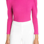 Farm Rio  Rib Stretch Organic Cotton Puff Sleeve Pink Thong Bodysuit Photo 0