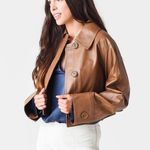 Vince 100% lambskin cropped leather long sleeve jacket Photo 8