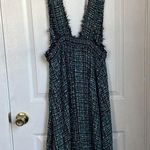 ZARA tweed Pinafore Apron Plunge Green Metallic Fringe Midi size M Womens Photo 3