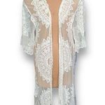 Rachel Zoe Kimono Sheer White Embroidered Lace Long Open Front Boho Swim Coverup Photo 0