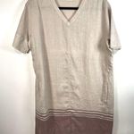 Pou Nou 100% Linen Shirt Dress Women’s Size Large Tan Red Beach Pockets Photo 0