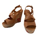 Jessica Simpson "JP MASON" BROWN FAUX LEATHER & FLORAL PRINT WEDGE SANDALS (8) Photo 9