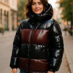 Badgley Mischka NWT $279 wOMEN Roberta Coat Jacket Puffer Shiny In Brown Photo 0