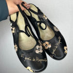 El Jardin de Hispanitas Flats Embroidered Black Leather Slingback Shoes Size 7 Photo 0