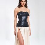 NWT Miss Circle Maayan Black Vegan Leather Corset High SlitDrop Waist Maxi Dress Photo 1