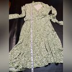 Talbots Dress 8 Green White Crossover bodice Tie Closure Flare 3/4 Sleeve Photo 11