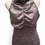 My Michelle  Gray Satin Sleeveless Ruched Floral Top Size Large Witchy Fairy Photo 0