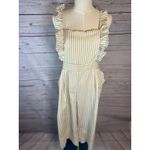 Becca Johnny Striped Ruffle Wide Leg Jumpsuit M White Golden Beige Pockets Lined Photo 1