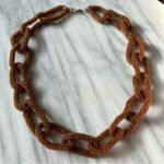 Vintage 70s Glass Seed Bead Chain Link Necklace Brown Beaded Boho Statement Size 27 Photo 0