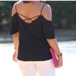 SHIFT Shiny Textured Stripe Strappy Crisscross Back Cold Shoulder Top Black S Photo 1
