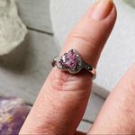 Sterling Silver Halo Pink Clear CZ Heart Ring 4 Photo 2