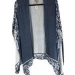 Chico's Womens Poncho Wrap Floral Knit Blue White One Size Photo 0