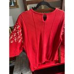 Susan Bristol Vintage  Embroidered Red Floral Knit Sweater Top Feminine Cottage Photo 3