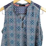 Weavers Womens Sleeveless Tunic Top Geometric Print Tassel V Neck Blue Size M Photo 2