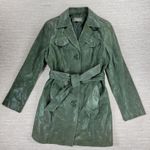 Kenar Green Leather Belted Trench Coat Womens 8 Jacket Liquid Embossed Photo 0