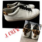 J.Crew  Shoes Size 9 Womens White Sneakers Leather Leopard Calf Hair Photo 1