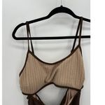 Cupshe One Piece Bathing Suit Open Front Brown Textured Modest High Waisted NWT Photo 5