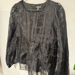 NWT COTTON BLEU SHEER FLOWY TIERED PLAID PRINT BLACK DRESS TOP CUFF SLEEVES SZ M Size M Photo 3