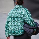 NWT FREE PEOPLE Scrunchy Glossy Printed Pippa Packable Puffer Jacket M Green Size M Photo 1