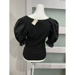 Blue Blush New! Black Puff Sleeve Lace Detail Ribbed Knit Top Women's Size M Photo 2