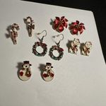 Lot Of 5 Holiday Pierced Earrings Christmas Gold Tone Candy Cane, Poinsettia Etc Photo 3