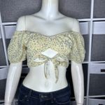 Sky And Sparrow  Yellow Ditsy Floral Crop Top Baby Tee Blouse Size Medium Photo 1