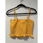 BCBGeneration NEW  Crop Tank Top Womens XXS Yellow Smocked Stretch Ruffle Photo 1